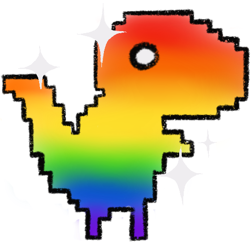 rainbow pixel dino with sparkles